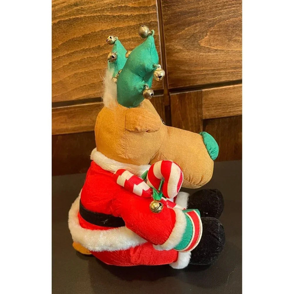 Christmas Santa Reindeer Plush Candy Cane & Bells Nylon‎ Stuffed Animal - Picture 2 of 8